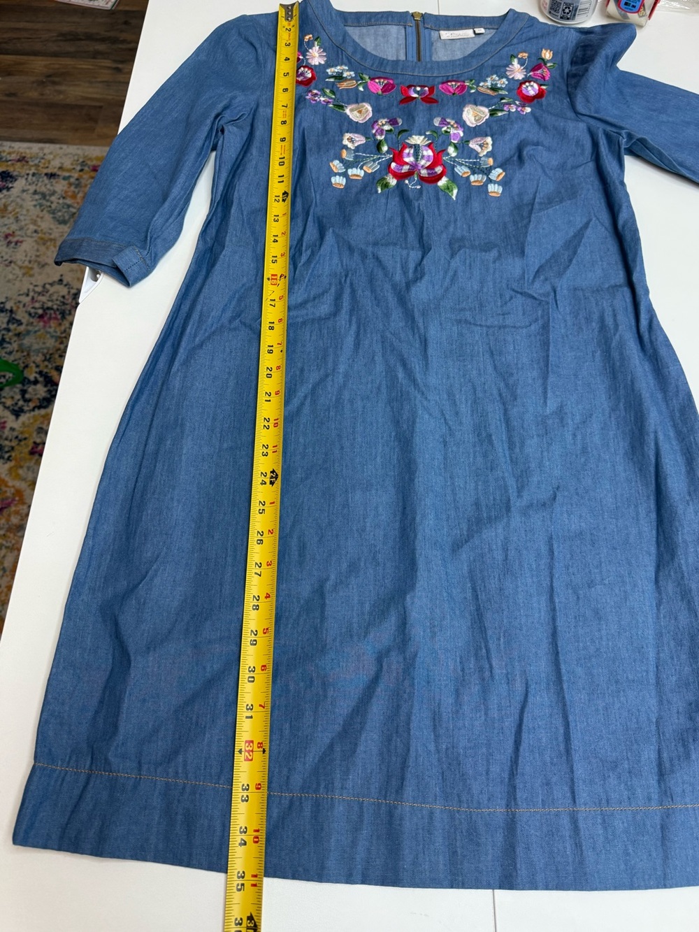 Poem by Oliver Bonas floral embroidered chambray denim shift dress size 10 - Picture 9 of 12